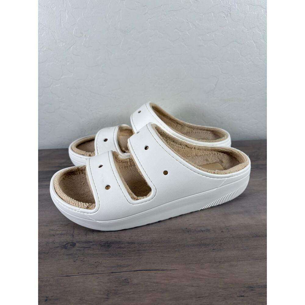 Unisex Sandals Crocs Classic Cozzzy Towel Sandal white‎ shitake M 10, W 12 -New!